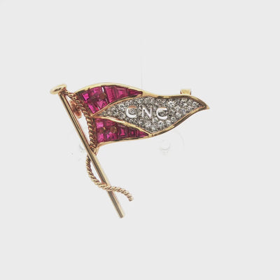 18K Cartier Ruby and Diamond Cartier Nautial Club Flag Brooch