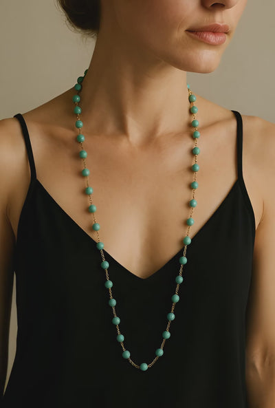 Turquoise and 18K Yellow Gold Chain Necklace