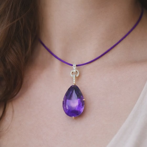 18k Yellow Gold and Platinum Amethyst Pendant