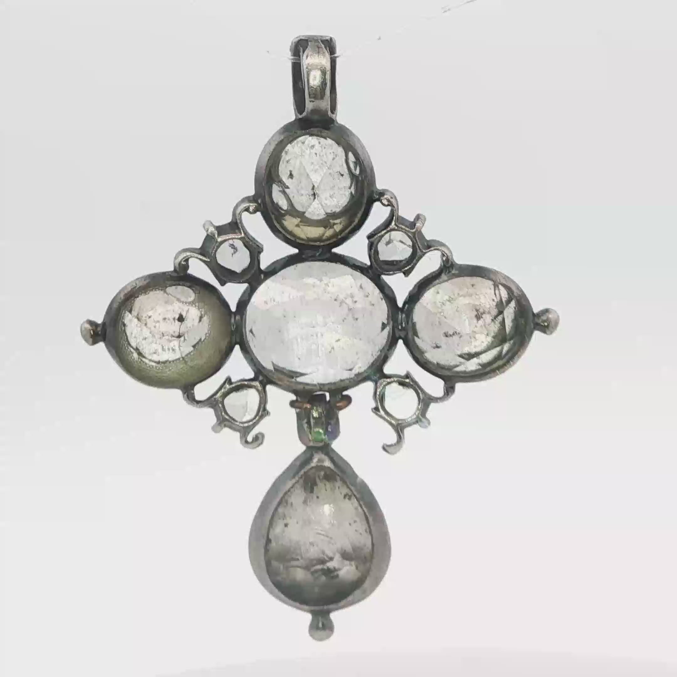 Silver XVIII Georgian Rose Cut diamond Cross Pendant