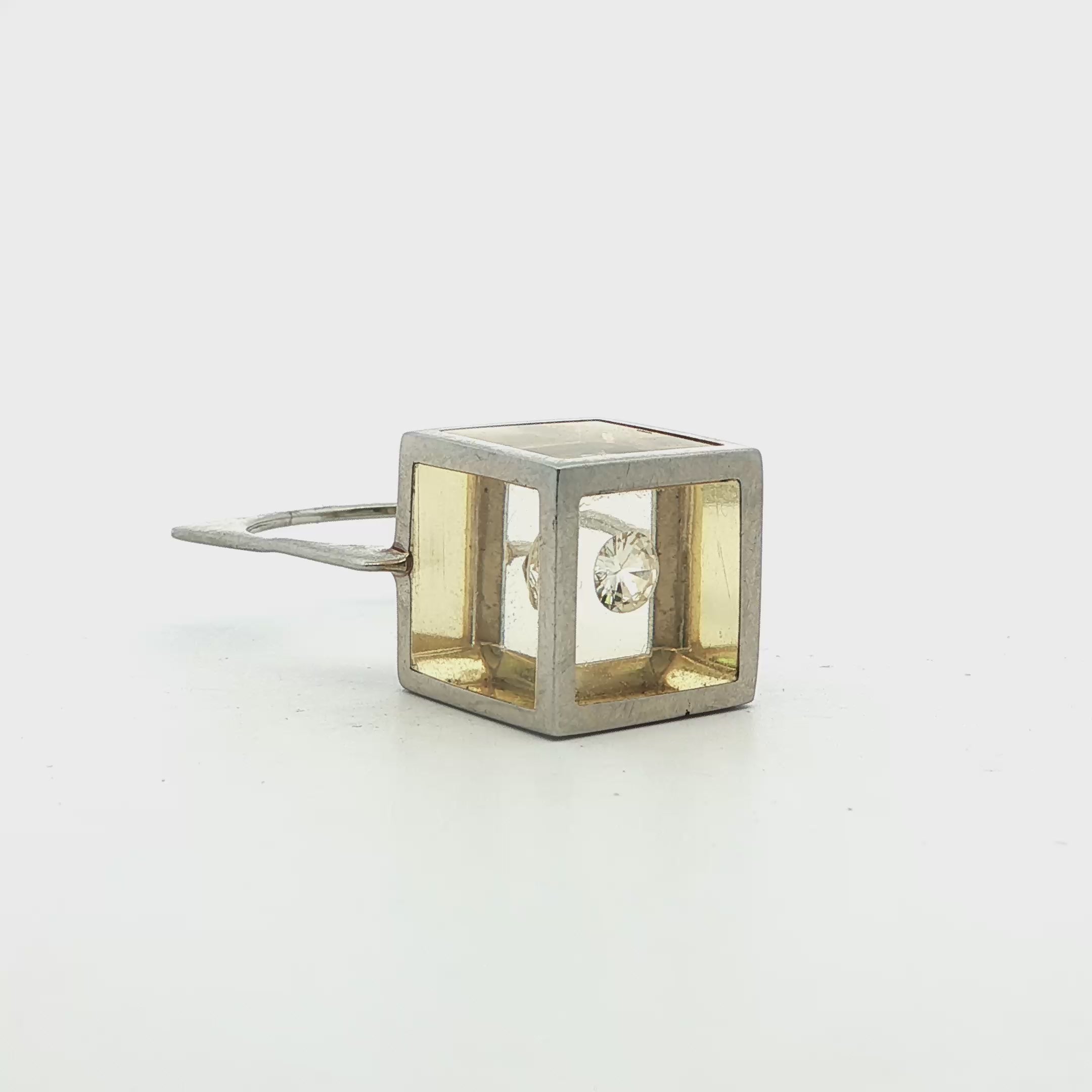 1970s 18k White Gold & Resin Diamond Cube Ring- France