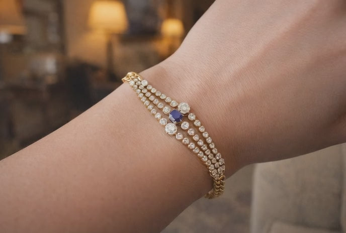 Victorian Sapphire and Diamond Triple Line Bracelet, circa 1880