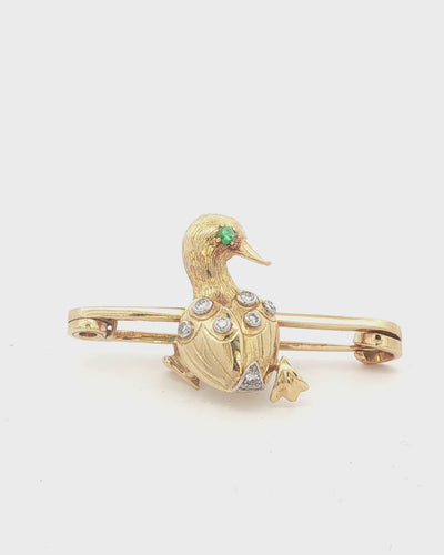 18K Cartier 1966 Diamond Duck Safety Pin Brooch