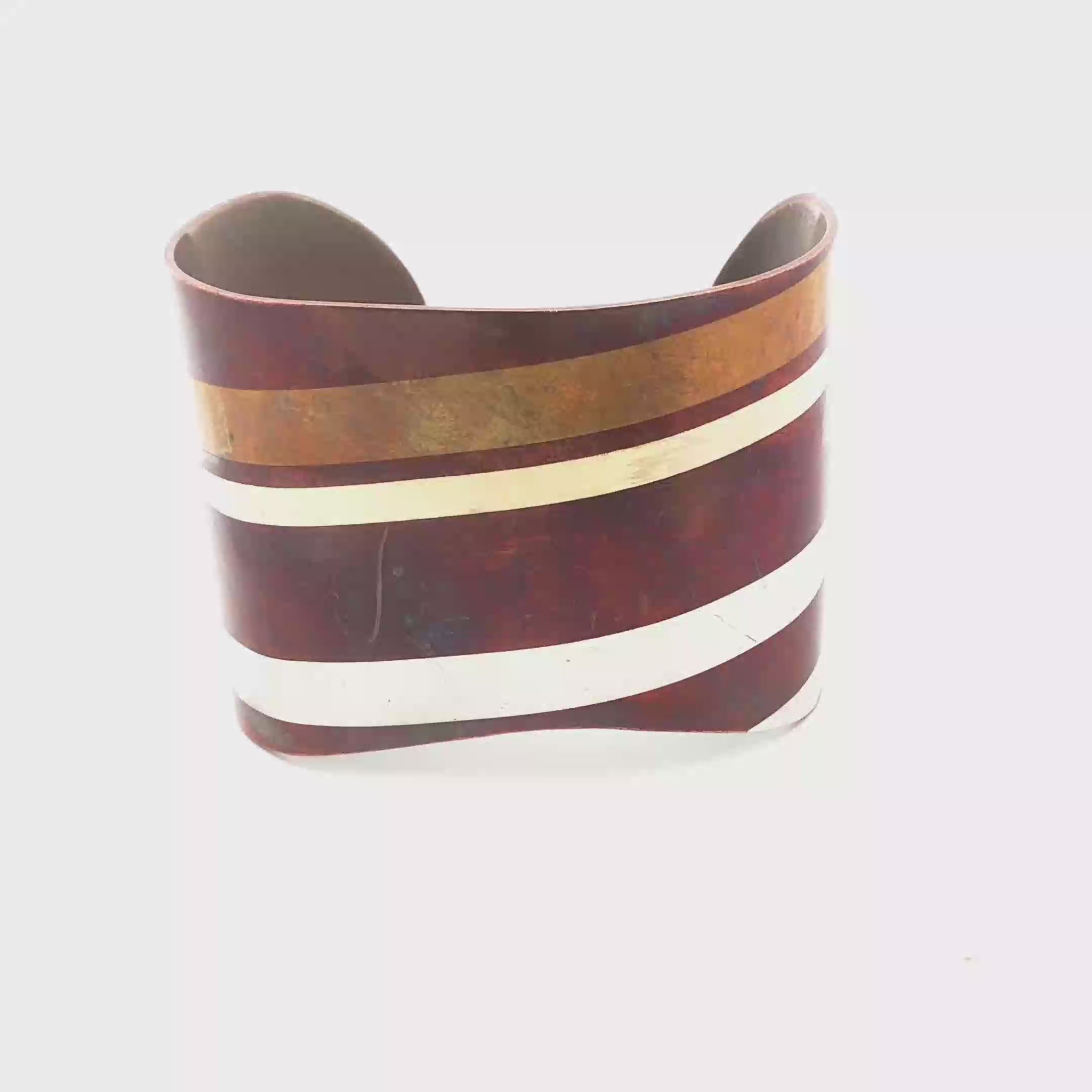 Tiffany Copper Silver Gold Inlay Cuff Bangle