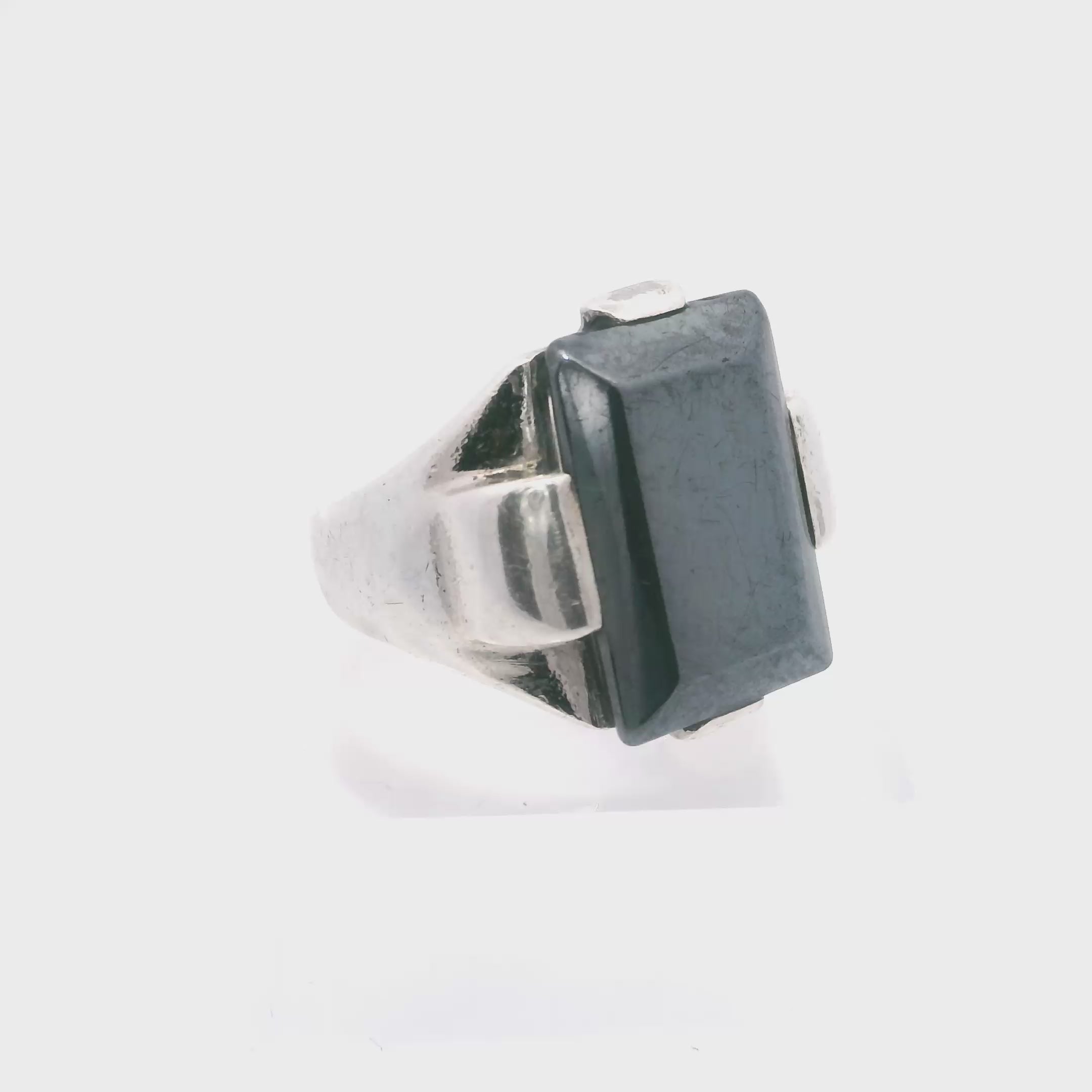 Silver Retro Hematite Ring