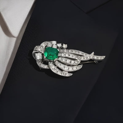 Platinum  1940s Diamond  Emerald Pin