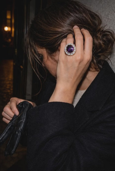 18K Yellow Gold & Platinum   Modern Amethyst  Diamond  Ring