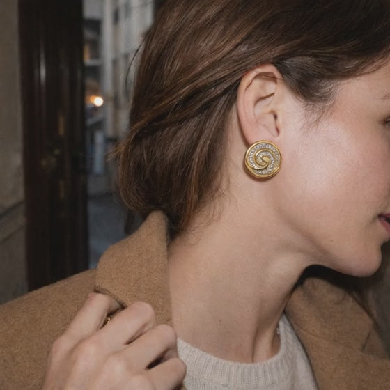 David Webb Diamond Swirl Earrings 18k Yellow Gold & Platinum, Circa 1980s