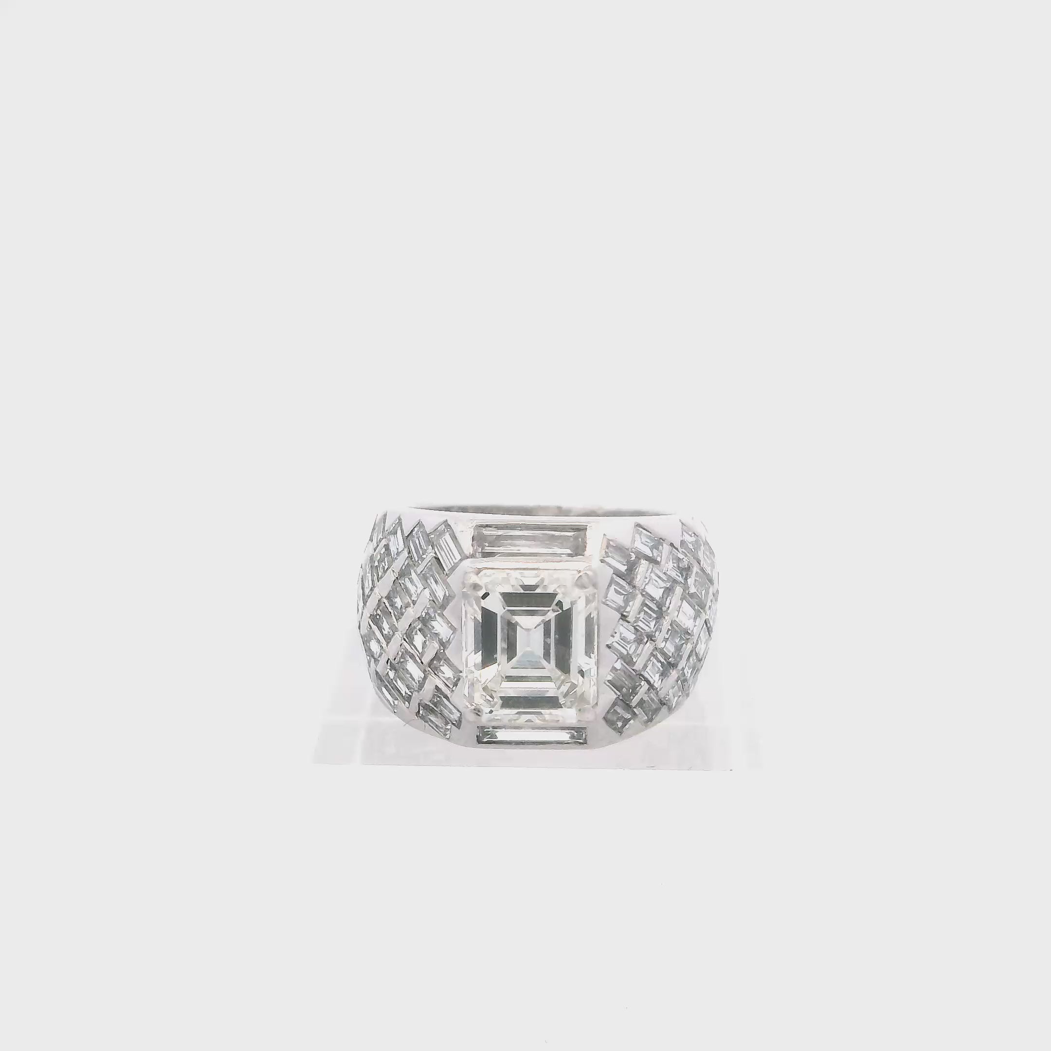Emerald Cut Diamond and Baguette Diamond Cocktail Ring