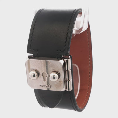 Silver Plated Hermes Paris "Depeche" Leather Bracelet 27mm