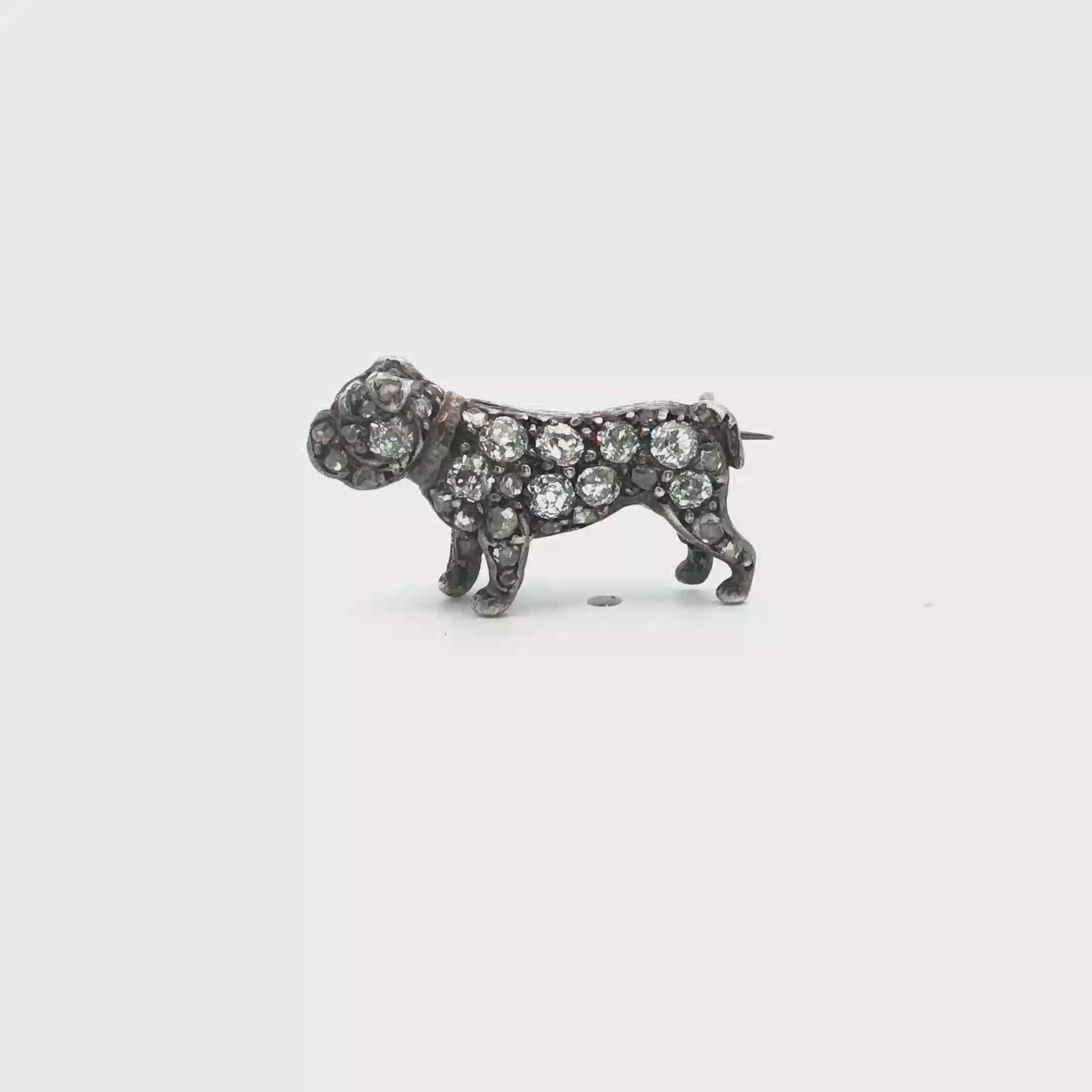 18K Gold & Silver Victorian Diamond Bull Dog Brooch Pendant