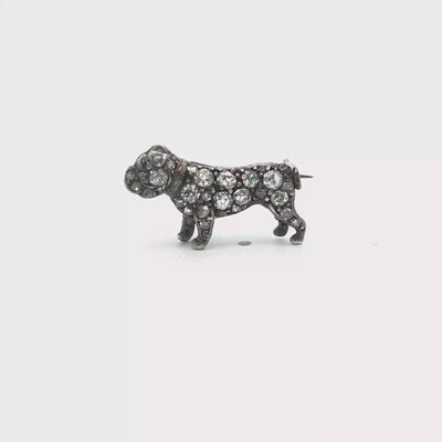 18K Gold & Silver Victorian Diamond Bull Dog Brooch Pendant