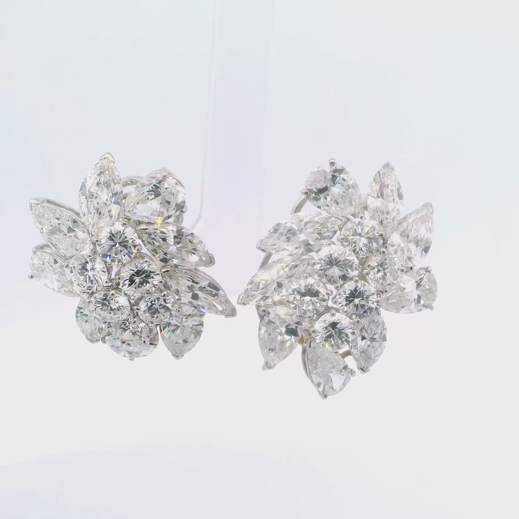 GIA-Certified 15.73 Carat Diamond Cluster Earrings in Platinum