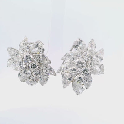 GIA-Certified 15.73 Carat Diamond Cluster Earrings in Platinum