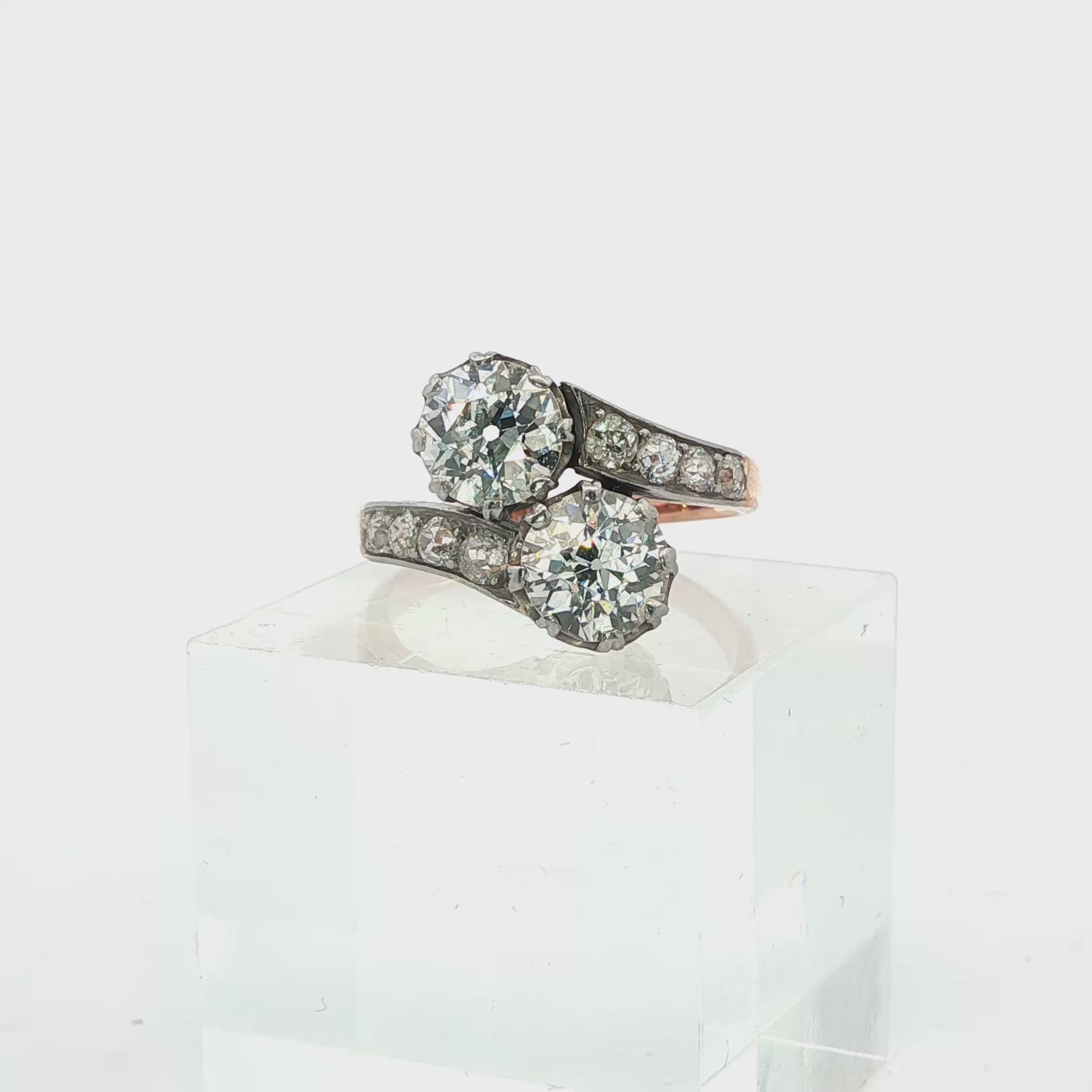 French Victorian Diamond Toi et Moi Ring in Platinum and Gold