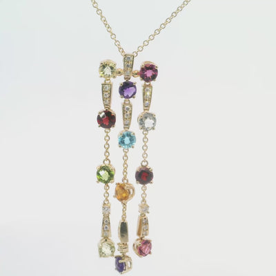 18K Yellow Gold Topaz Amethyst Citrine Peridot Diamond Dangle Pendant