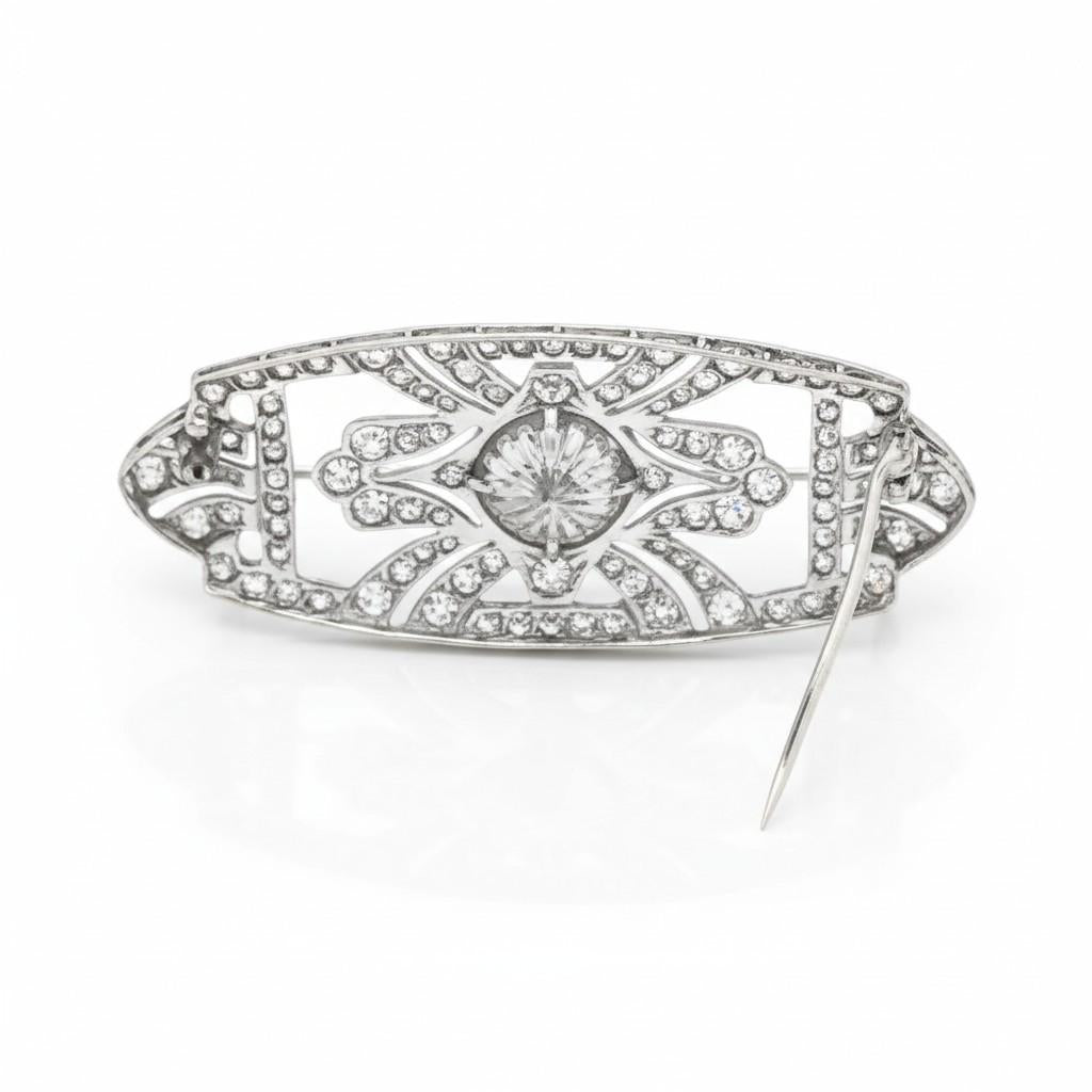 Platinum Art Deco Diamond Coral Geometrical Brooch Pendant