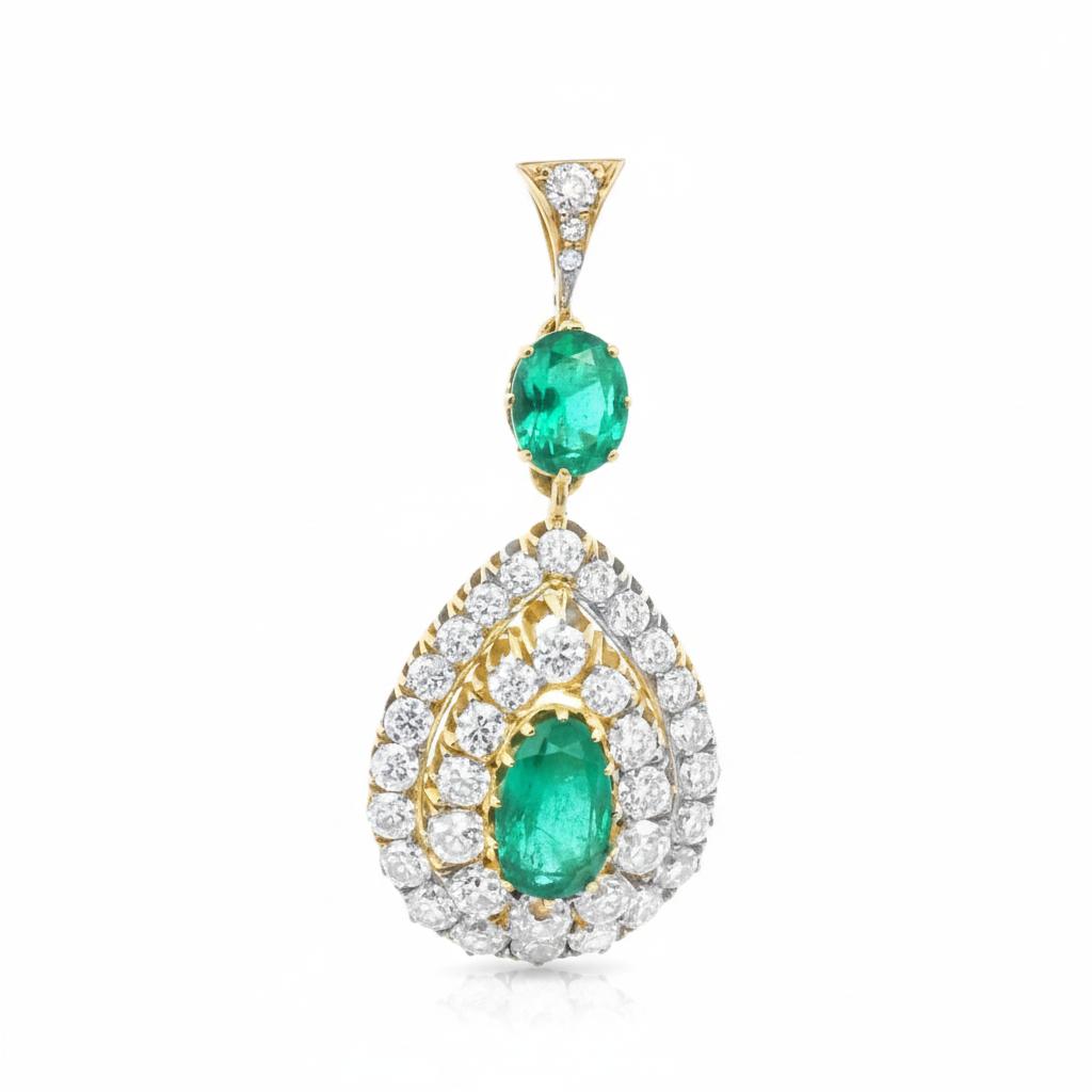 Yellow Gold Emerald and Diamond Pendant | SSEF Certified