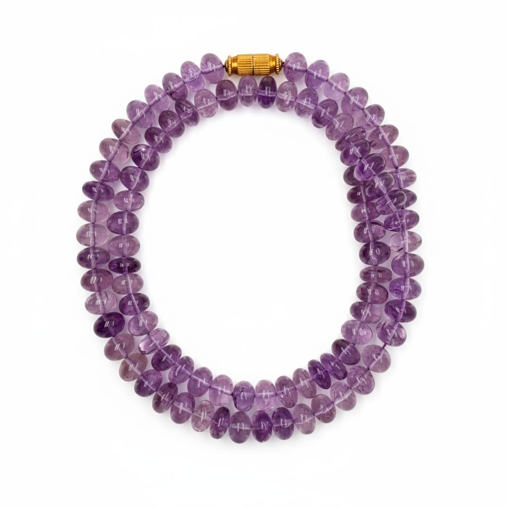 Vintage Amethyst Bead Necklace with 9K Gold Clasp, view 4