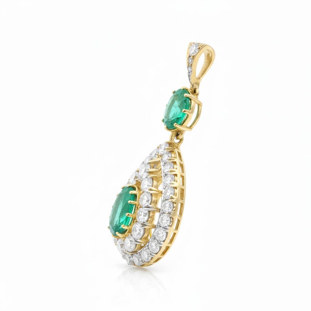 Yellow Gold Emerald and Diamond Pendant | SSEF Certified