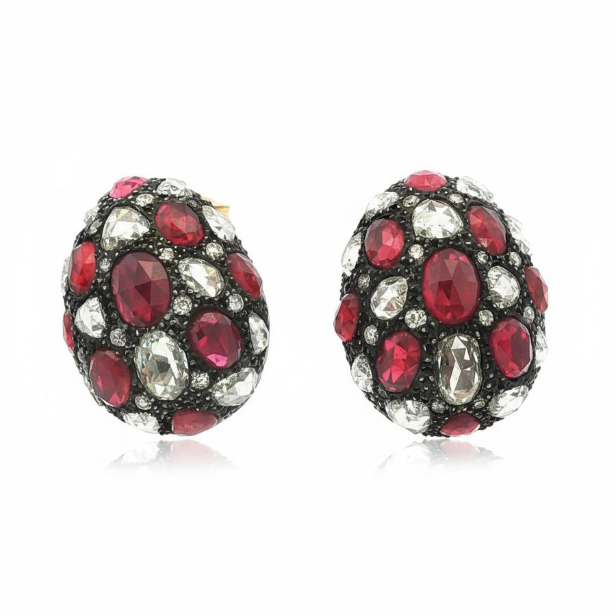 Fred Leighton Ruby and Diamond Earrings in 18k Yellow Gold