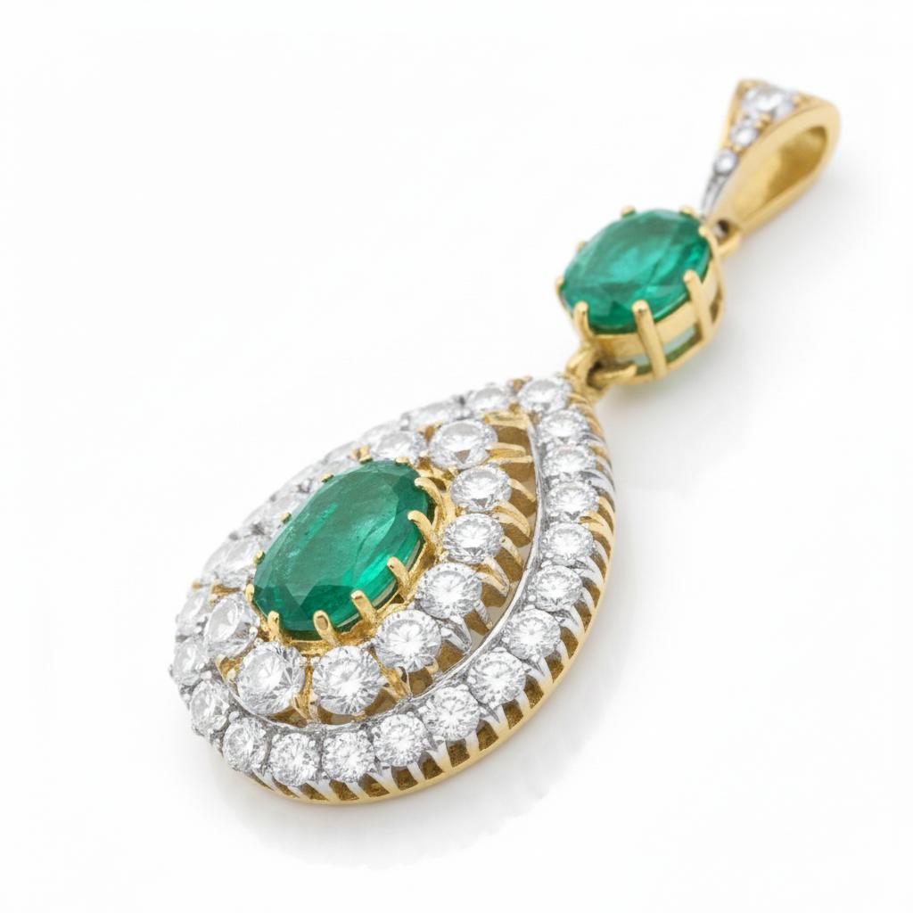 Yellow Gold Emerald and Diamond Pendant | SSEF Certified