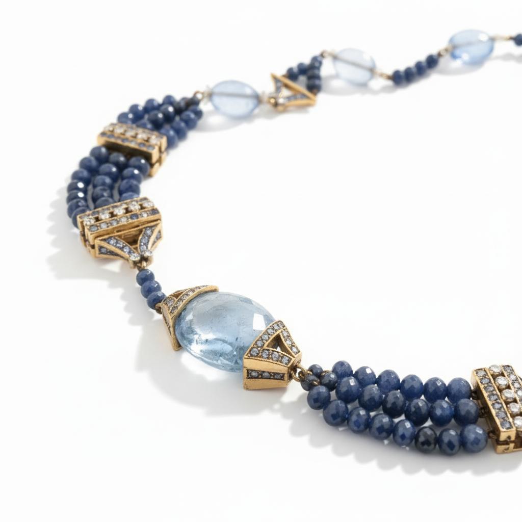 A sapphire and diamond bead necklace.