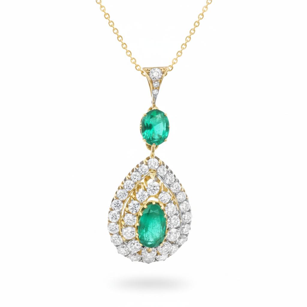 Yellow Gold Emerald and Diamond Pendant | SSEF Certified