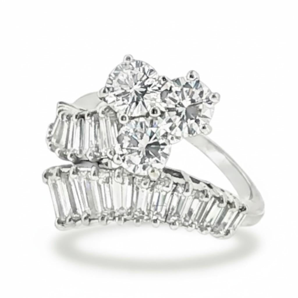 French Platinum & Gold Diamond Cocktail Ring   Circa 1950s