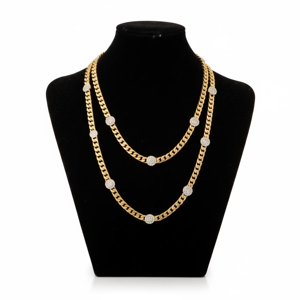 18K Gold Bulgari Diamond Long Chain Necklace