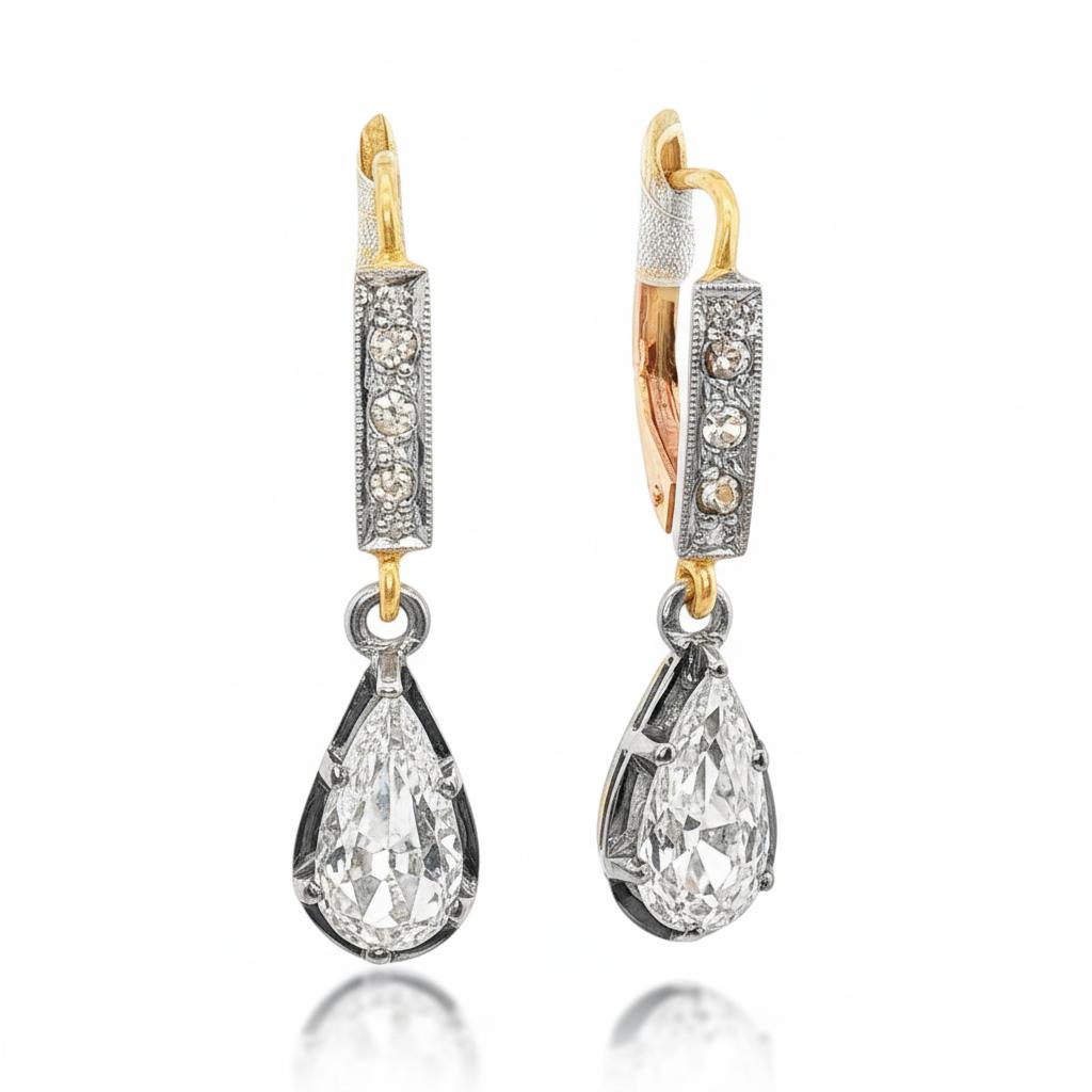 Antique Pear-Shaped Diamond Drop Earrings