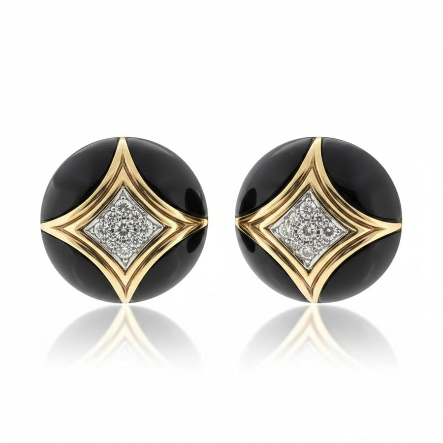 18K Gold Van Cleef & Arpels Onyx and Diamond Earrings