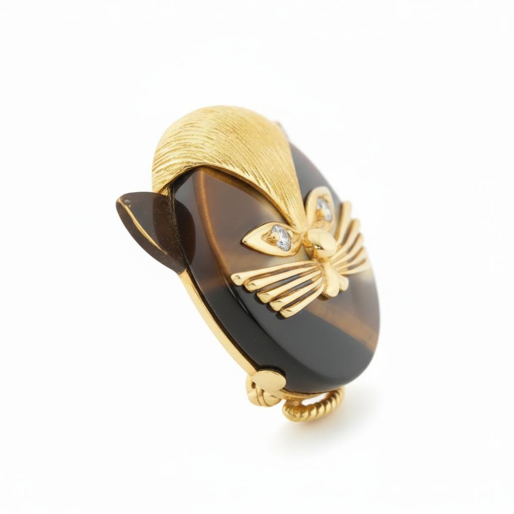 Cartier Tiger’s Eye Feline Brooch   France, 1970