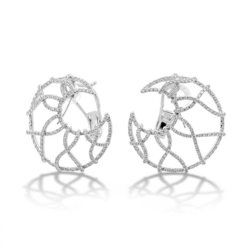 2000s Sculptural Diamond Hoop Earrings in 18k White Gold