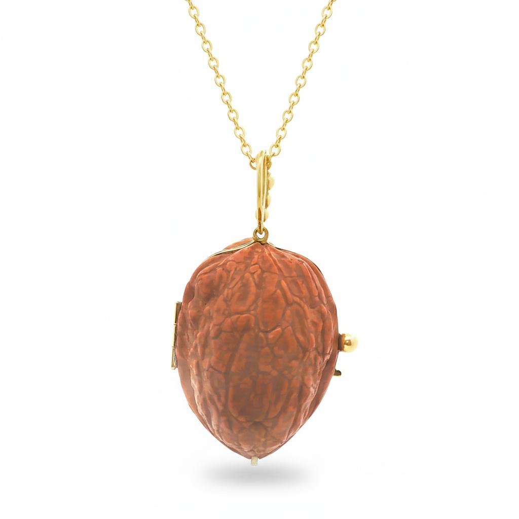 Gold and Walnut Double-Locket Pendant with Diamonds