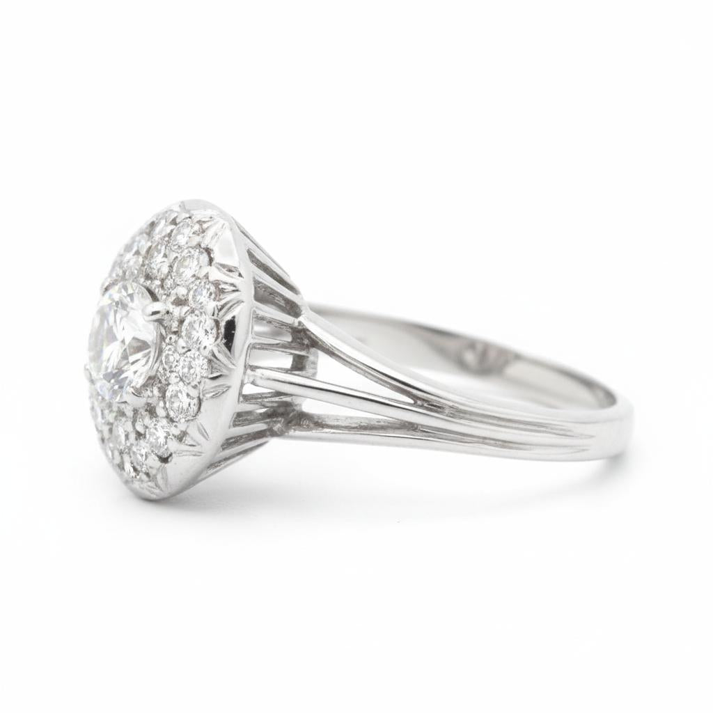 French Art Deco Diamond Cluster Ring in 18k White Gold (1.15 cts)