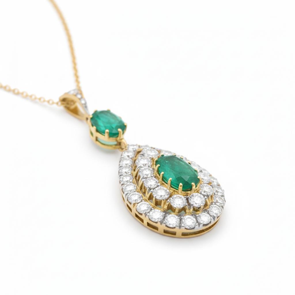 Yellow Gold Emerald and Diamond Pendant | SSEF Certified