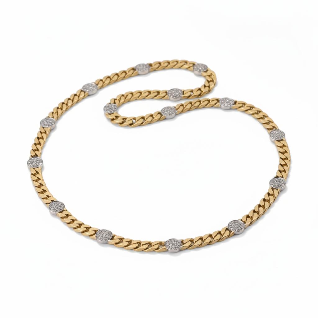 Bulgari Diamond Long Curb Link Chain Necklace in 18K Gold, 1960s