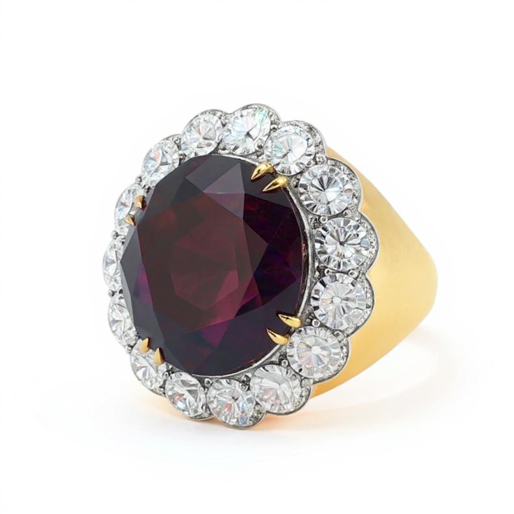 18K Yellow Gold & Platinum   Modern Amethyst  Diamond  Ring