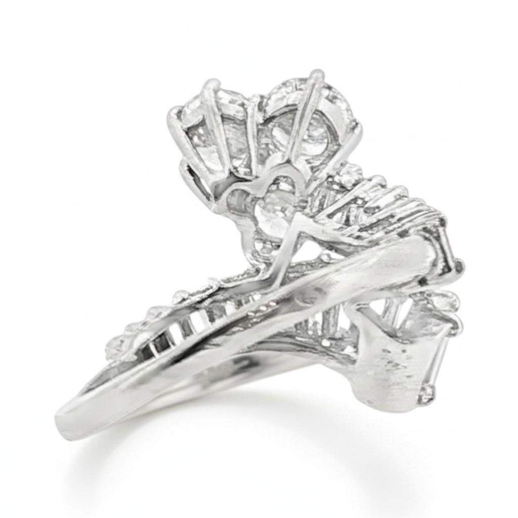 French Diamond Cocktail Ring in Platinum and Gold, 1950s, view 4