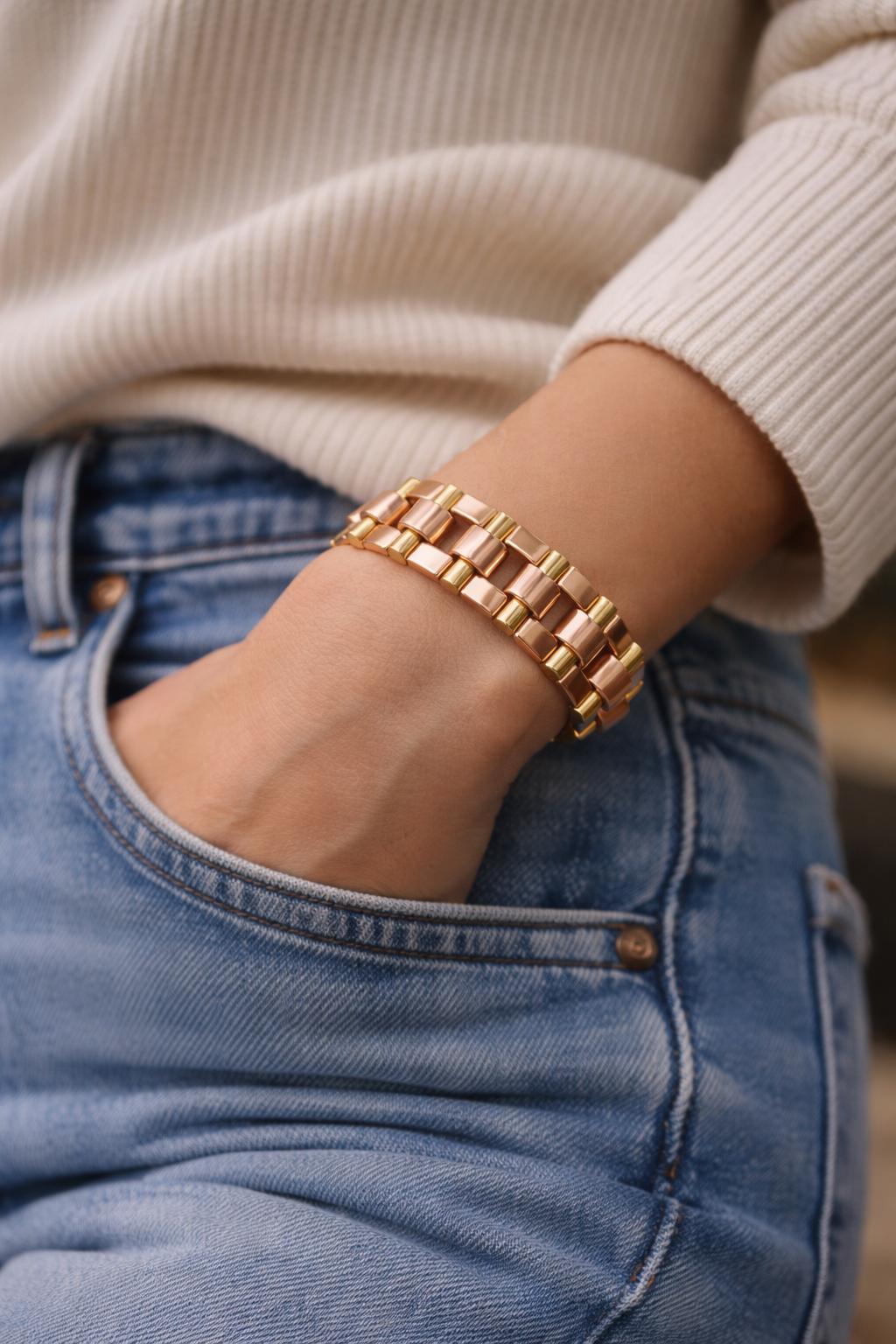 1940s French Retro Gold Brick-Link Bracelet